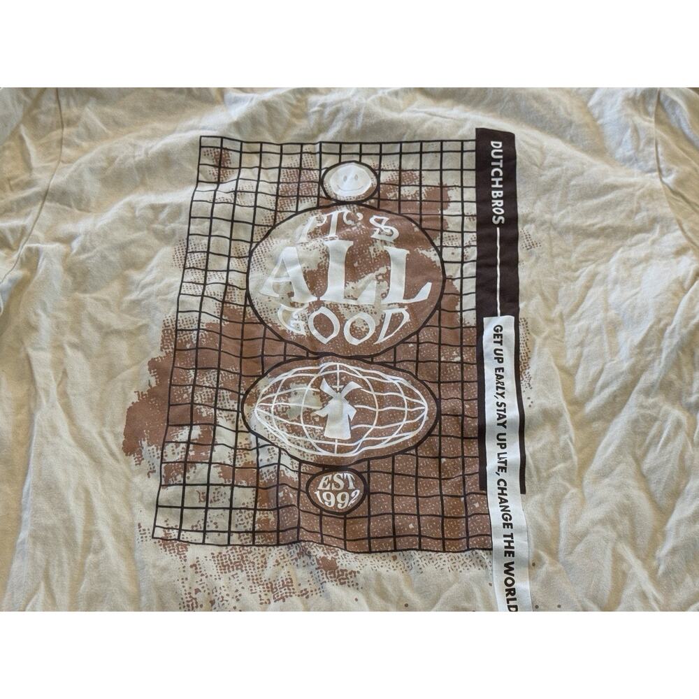 Dutch Bros Unisex Beige It's All Good Long Sleeve Tee Shirt Size L 100% Cotton - Picture 4 of 9